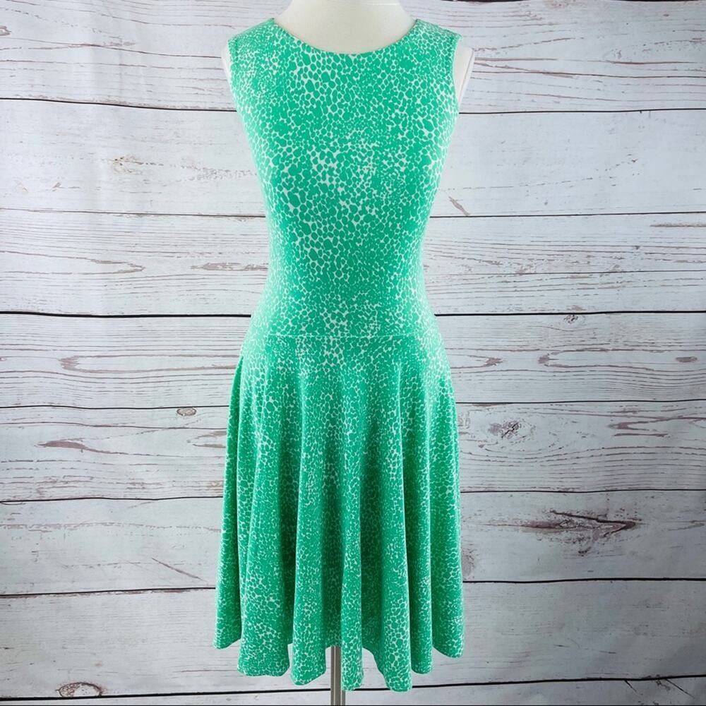 Cynthia Rowley green white dot fit and flare knit dress